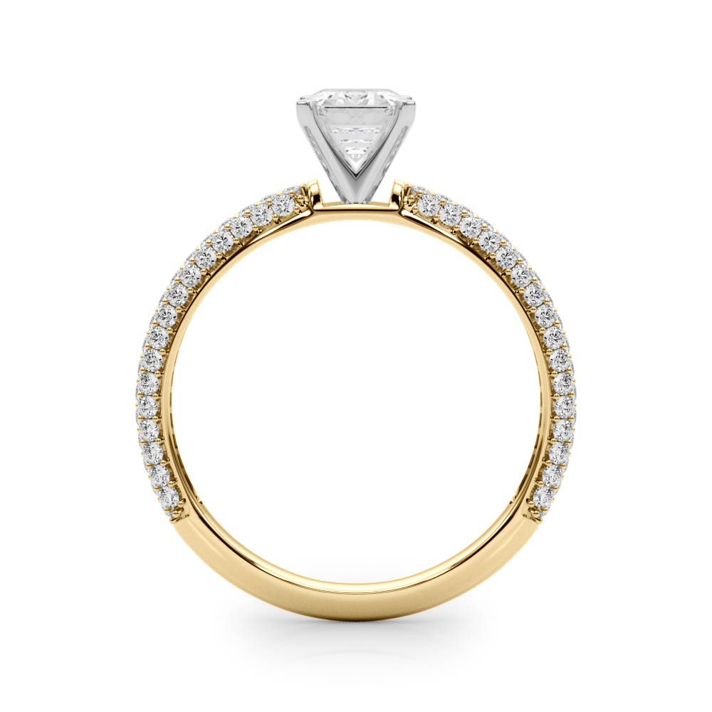 Crowned Pave Round Diamond Engagement Ring — 9K/18K Gold & Platinum