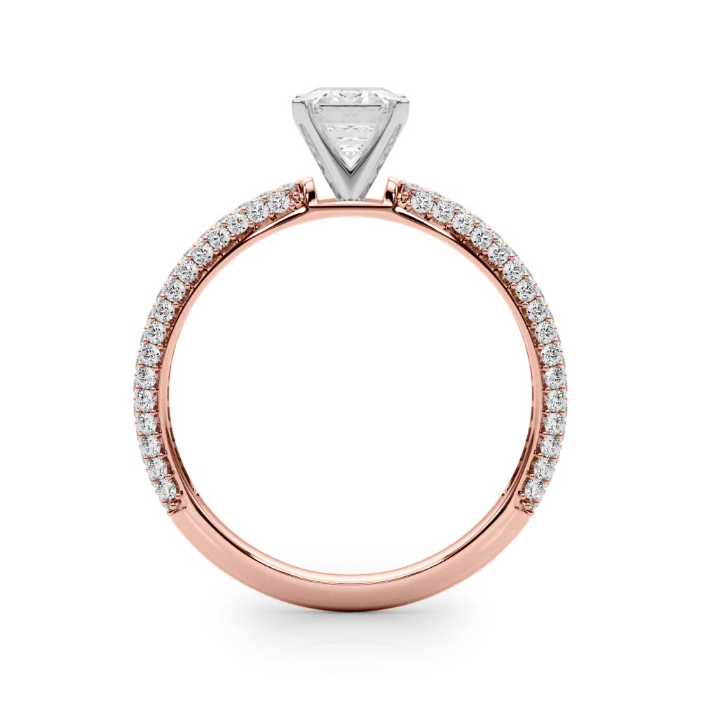 Crowned Pave Round Diamond Engagement Ring — 9K/18K Gold & Platinum