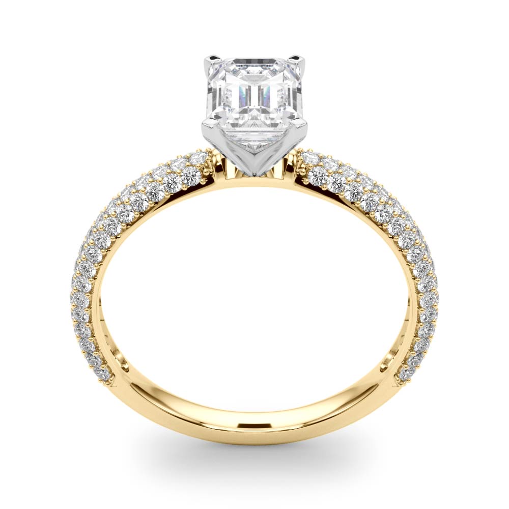 Crowned Pave Round Diamond Engagement Ring — 9K/18K Gold & Platinum
