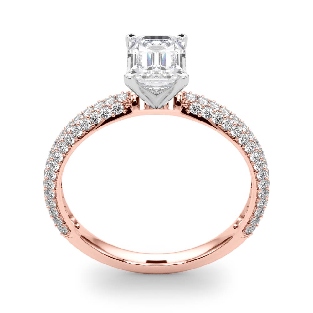 Crowned Pave Round Diamond Engagement Ring — 9K/18K Gold & Platinum