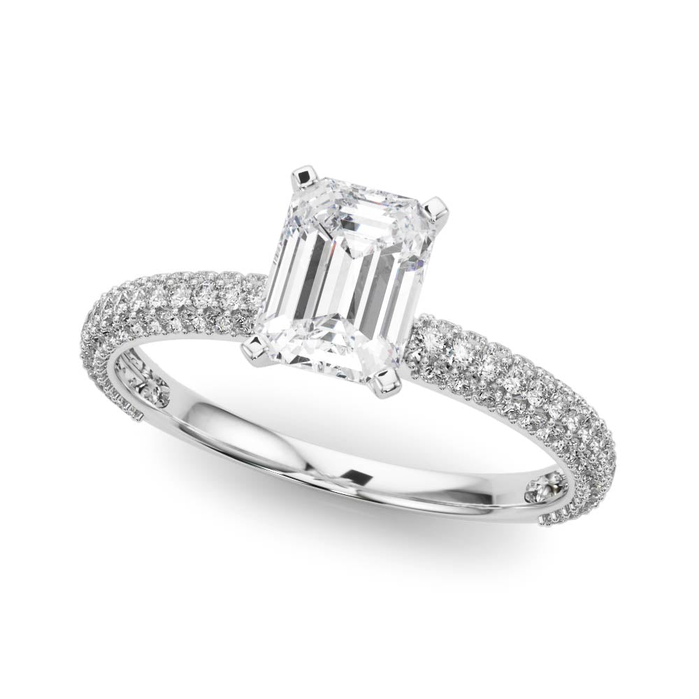 Crowned Pave Round Diamond Engagement Ring — 9K/18K Gold & Platinum