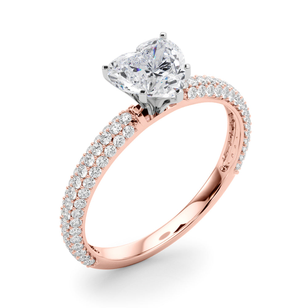 Crowned Pave Round Diamond Engagement Ring — 9K/18K Gold & Platinum