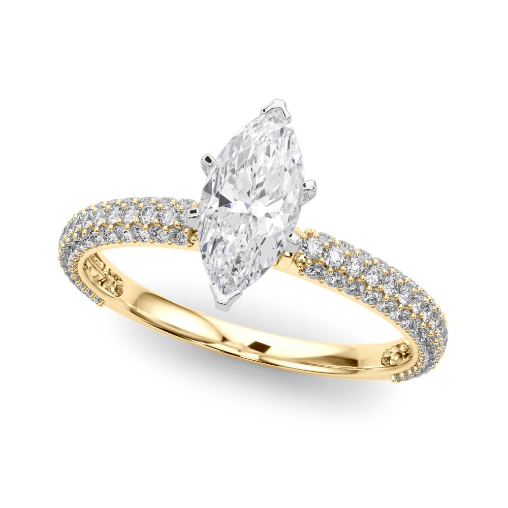 Crowned Pave Round Diamond Engagement Ring — 9K/18K Gold & Platinum