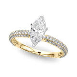 Crowned Pave Round Diamond Engagement Ring — 9K/18K Gold & Platinum