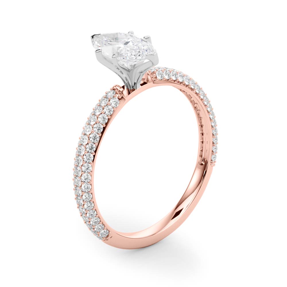 Crowned Pave Round Diamond Engagement Ring — 9K/18K Gold & Platinum