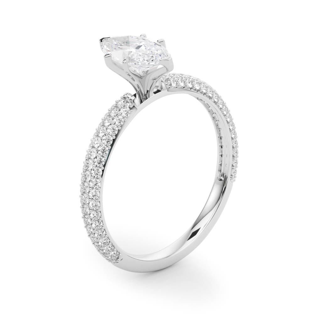 Crowned Pave Round Diamond Engagement Ring — 9K/18K Gold & Platinum