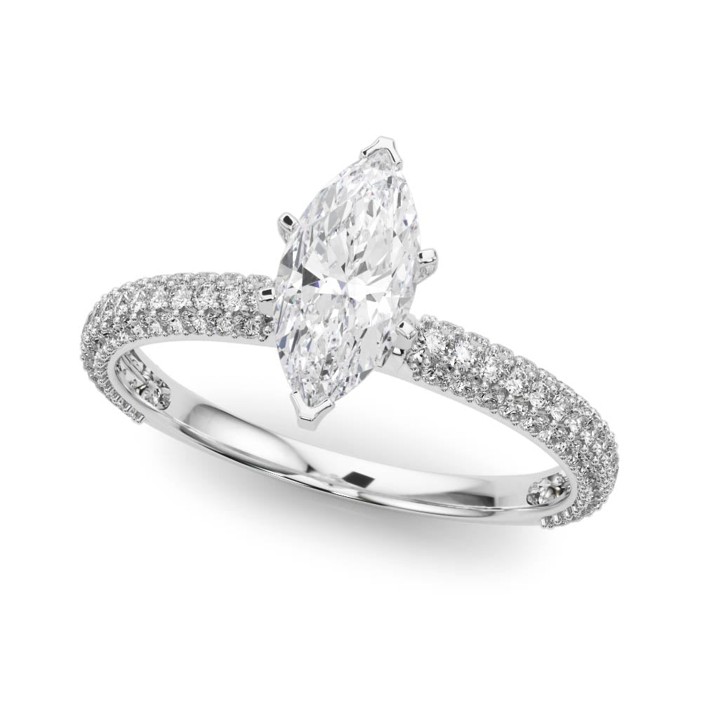 Crowned Pave Round Diamond Engagement Ring — 9K/18K Gold & Platinum