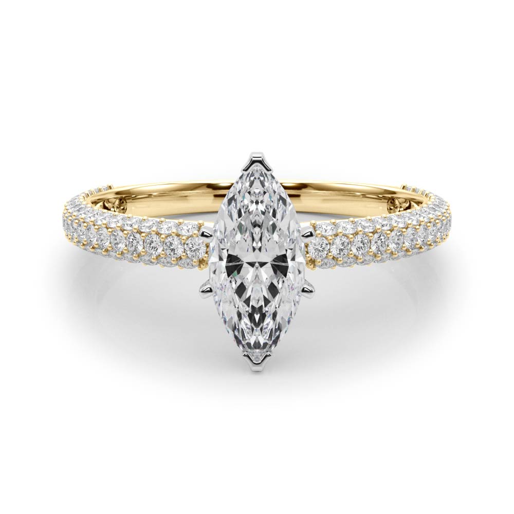 Crowned Pave Round Diamond Engagement Ring — 9K/18K Gold & Platinum