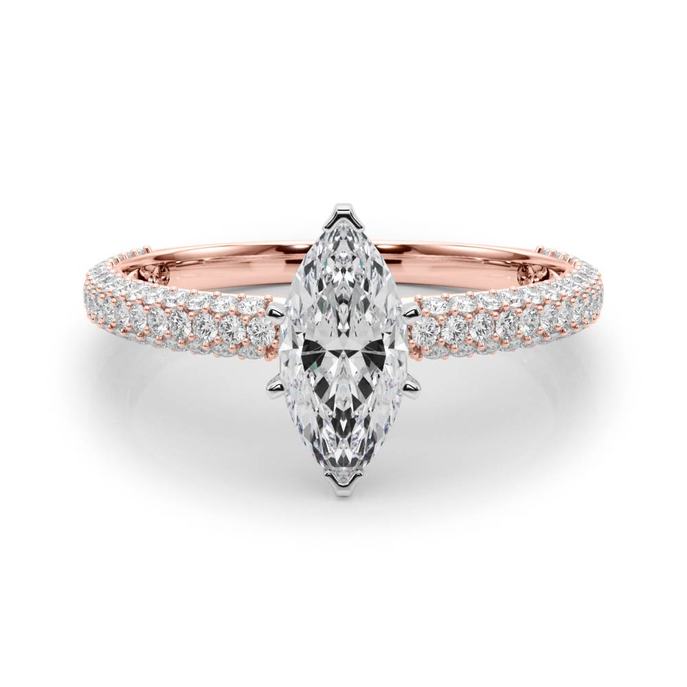 Crowned Pave Round Diamond Engagement Ring — 9K/18K Gold & Platinum