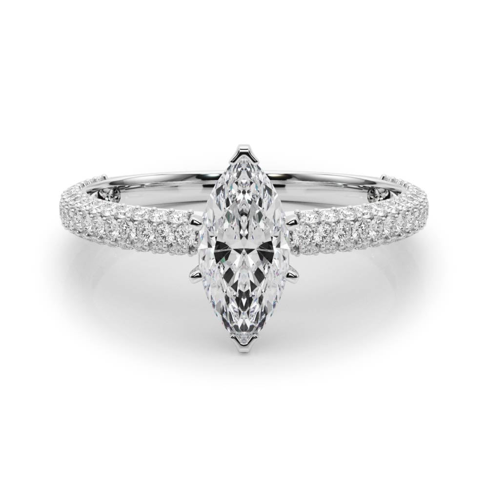 Crowned Pave Round Diamond Engagement Ring — 9K/18K Gold & Platinum