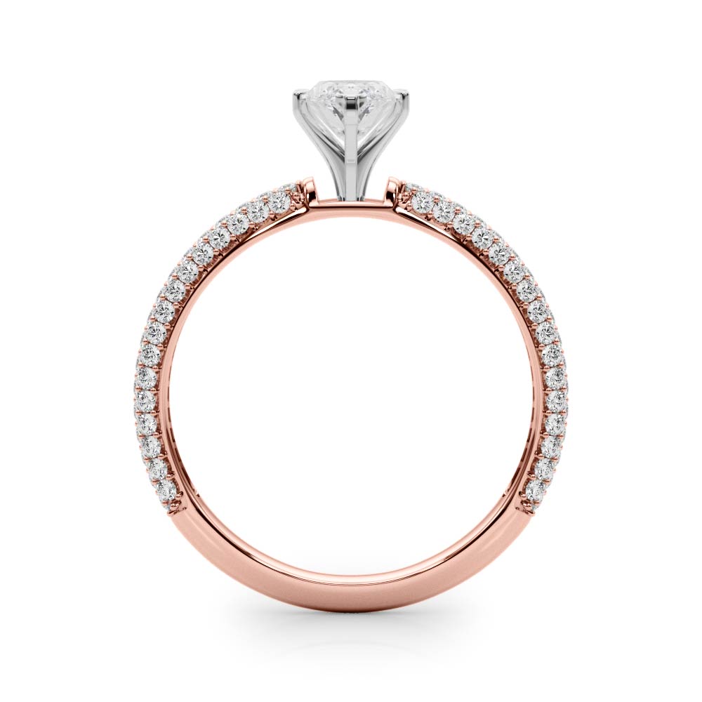 Crowned Pave Round Diamond Engagement Ring — 9K/18K Gold & Platinum