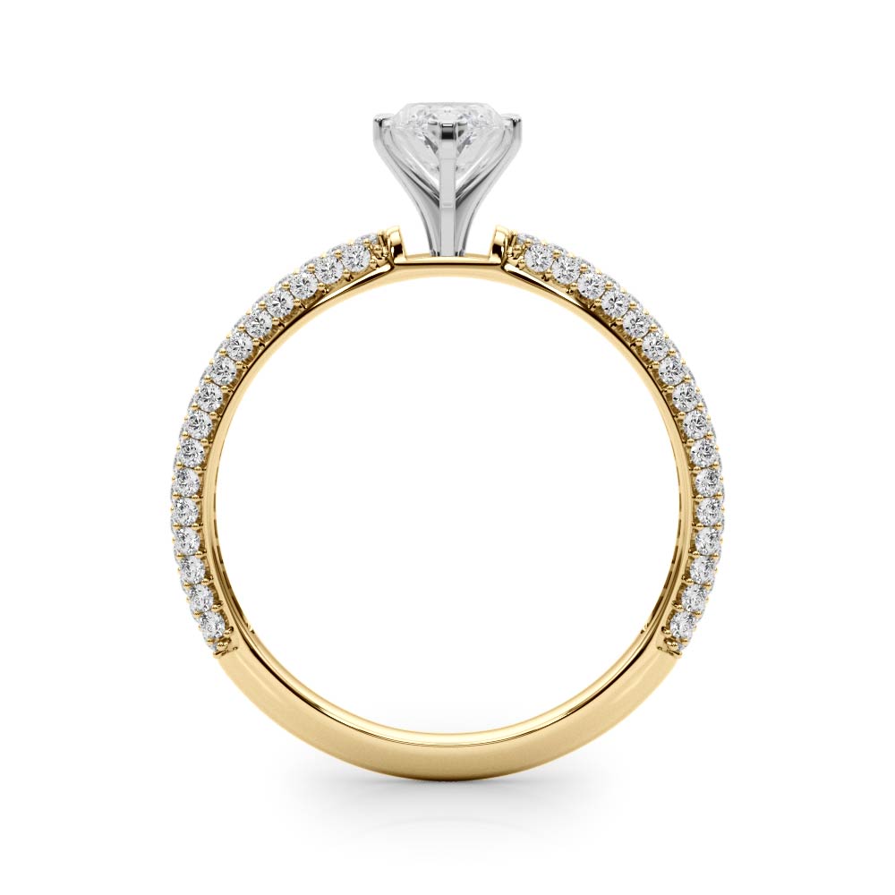 Crowned Pave Round Diamond Engagement Ring — 9K/18K Gold & Platinum