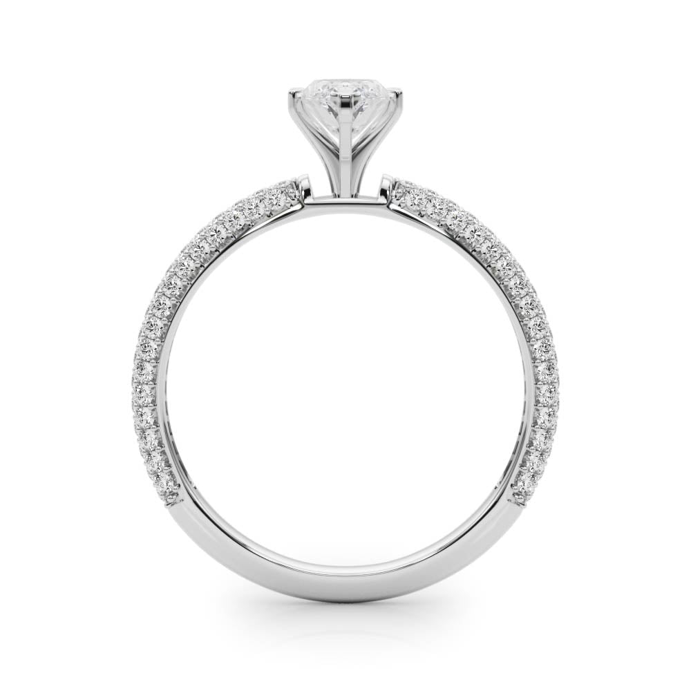 Crowned Pave Round Diamond Engagement Ring — 9K/18K Gold & Platinum
