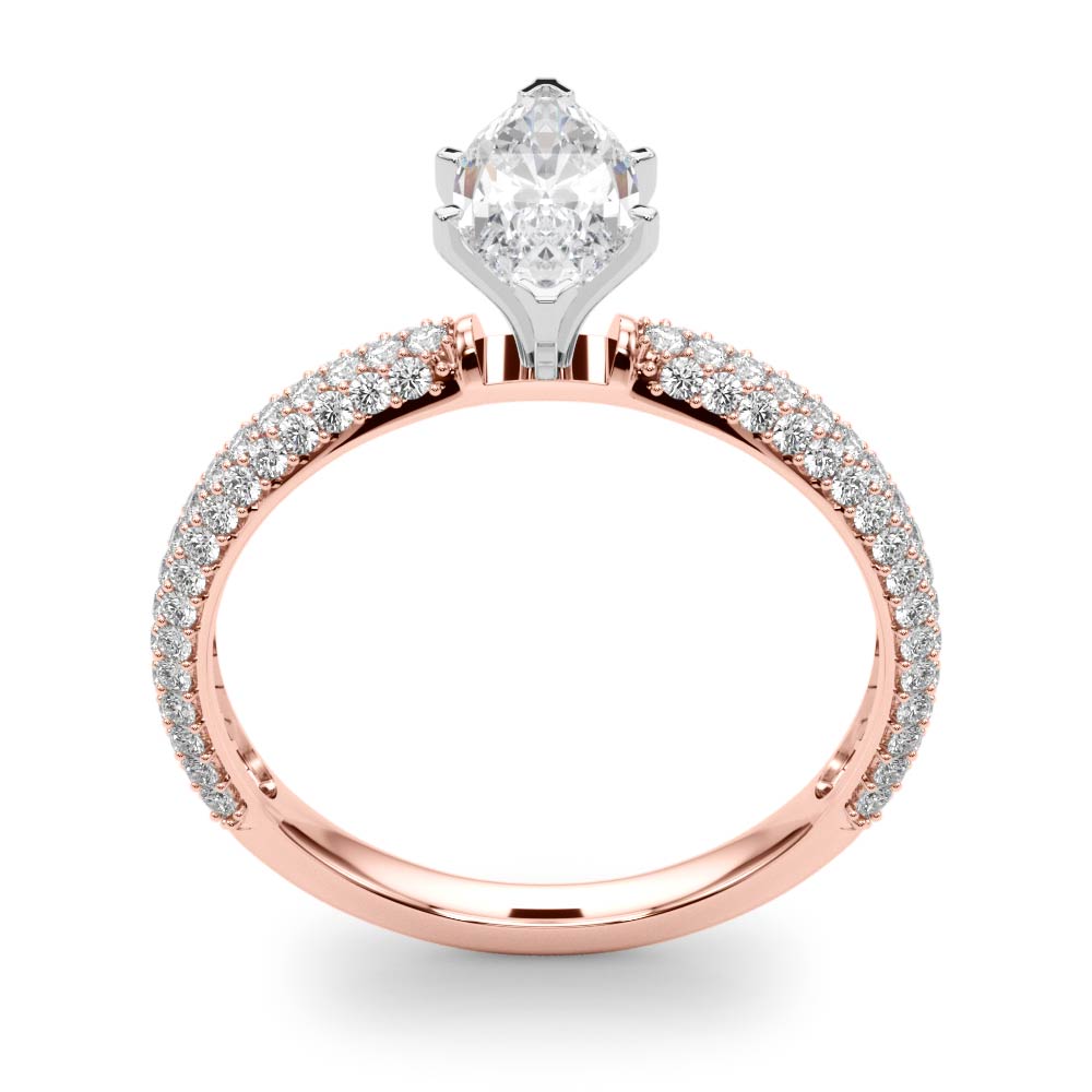 Crowned Pave Round Diamond Engagement Ring — 9K/18K Gold & Platinum