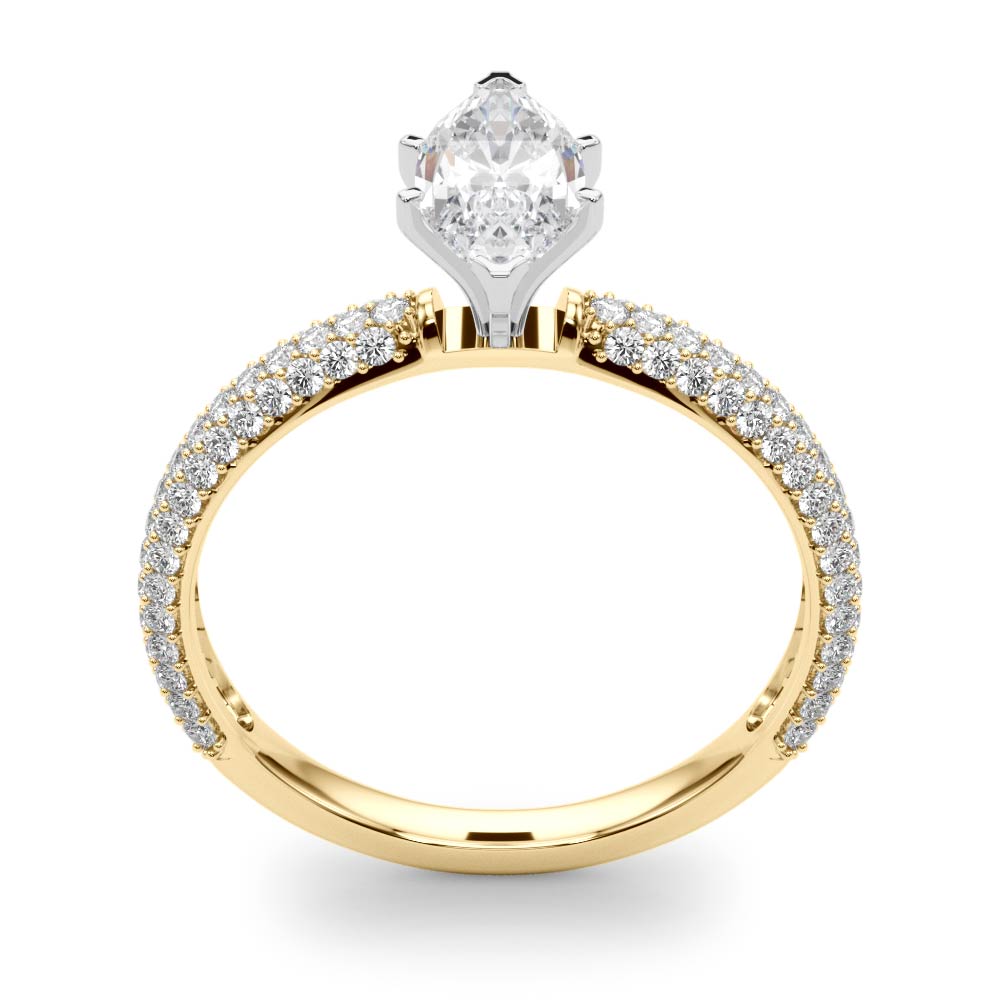 Crowned Pave Round Diamond Engagement Ring — 9K/18K Gold & Platinum