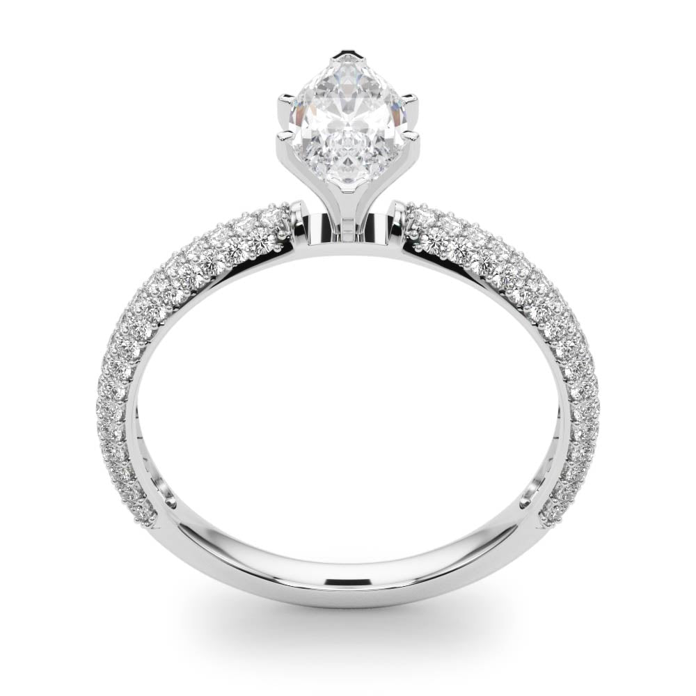 Crowned Pave Round Diamond Engagement Ring — 9K/18K Gold & Platinum