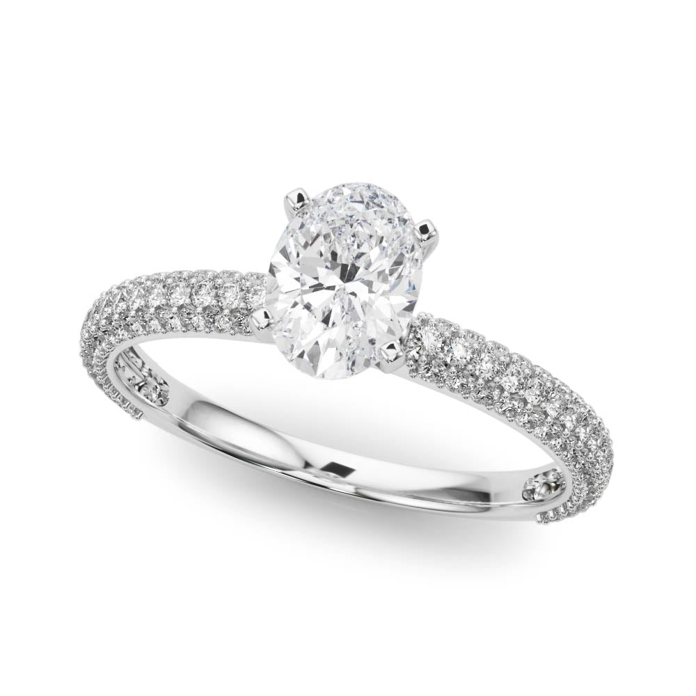 Crowned Pave Round Diamond Engagement Ring — 9K/18K Gold & Platinum