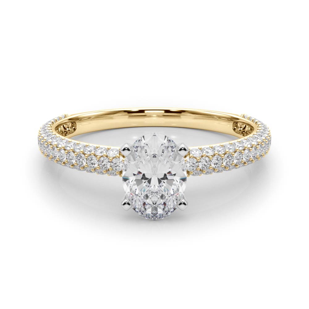 Crowned Pave Round Diamond Engagement Ring — 9K/18K Gold & Platinum