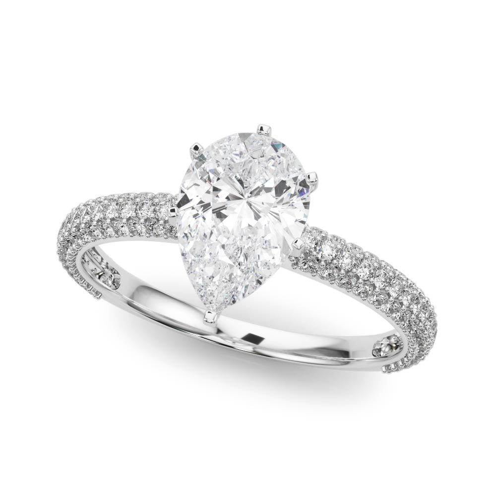 Crowned Pave Round Diamond Engagement Ring — 9K/18K Gold & Platinum