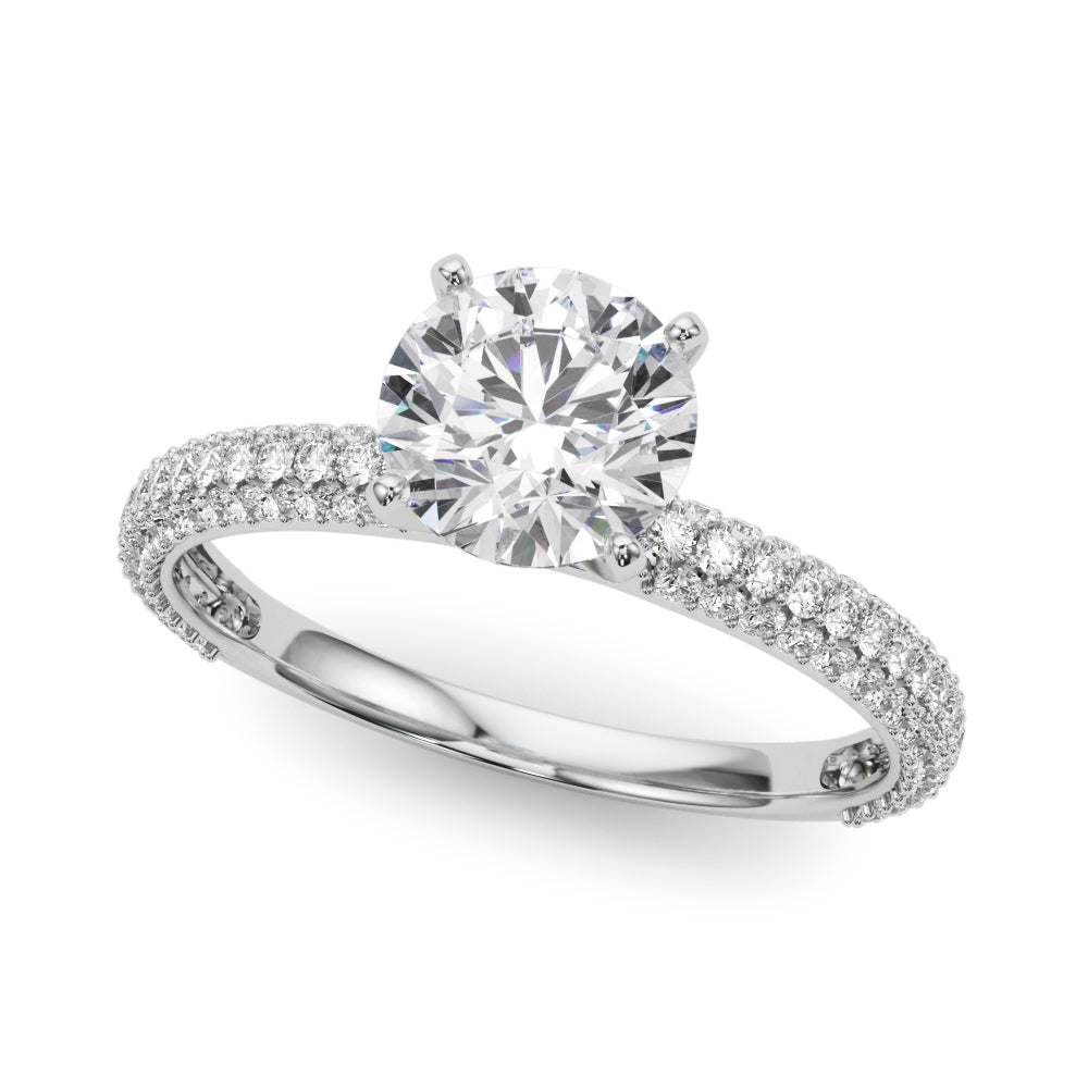 Crowned Pave Round Diamond Engagement Ring — 9K/18K Gold & Platinum