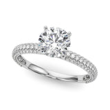 Crowned Pave Round Diamond Engagement Ring — 9K/18K Gold & Platinum