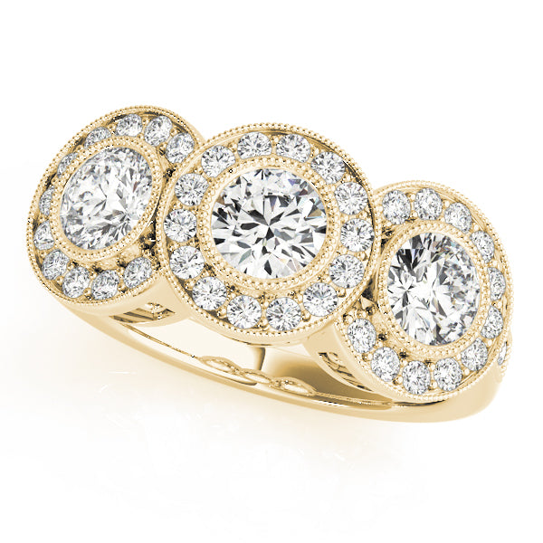 Elegant Three-Stone Round Diamond Engagement Ring — 9K/18K Gold & Platinum