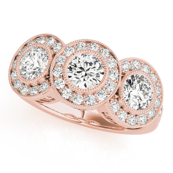 Elegant Three-Stone Round Diamond Engagement Ring — 9K/18K Gold & Platinum