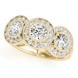 Elegant Three-Stone Round Diamond Engagement Ring — 9K/18K Gold & Platinum