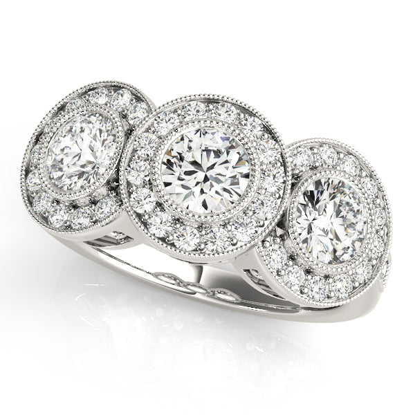 Elegant Three-Stone Round Diamond Engagement Ring — 9K/18K Gold & Platinum