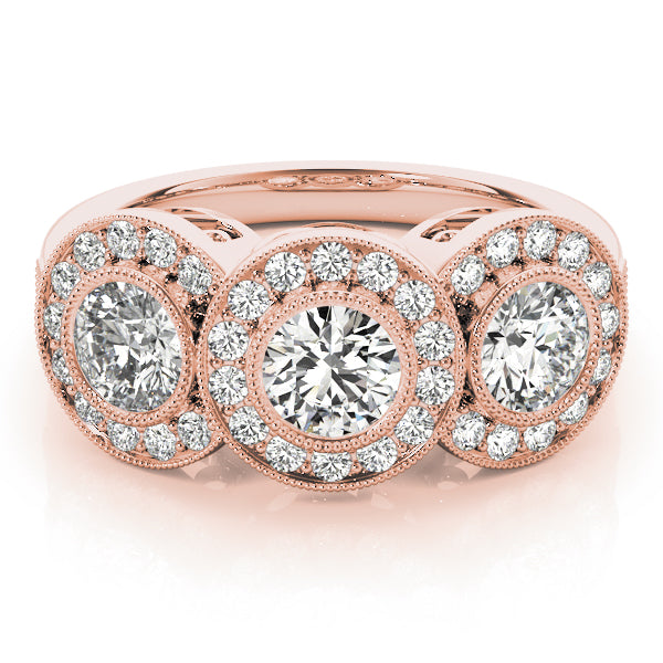 Elegant Three-Stone Round Diamond Engagement Ring — 9K/18K Gold & Platinum