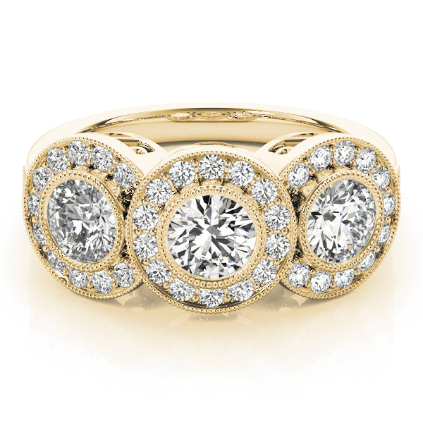 Elegant Three-Stone Round Diamond Engagement Ring — 9K/18K Gold & Platinum