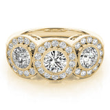 Elegant Three-Stone Round Diamond Engagement Ring — 9K/18K Gold & Platinum