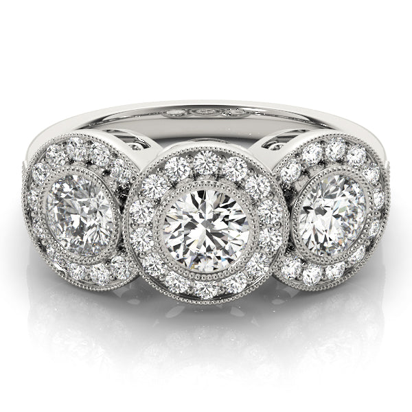 Elegant Three-Stone Round Diamond Engagement Ring — 9K/18K Gold & Platinum