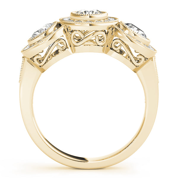 Elegant Three-Stone Round Diamond Engagement Ring — 9K/18K Gold & Platinum