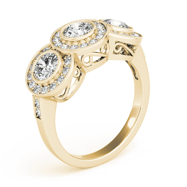 Elegant Three-Stone Round Diamond Engagement Ring — 9K/18K Gold & Platinum