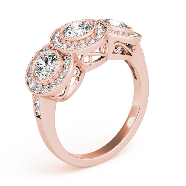 Elegant Three-Stone Round Diamond Engagement Ring — 9K/18K Gold & Platinum