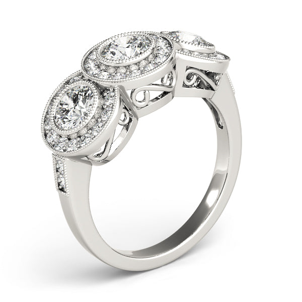 Elegant Three-Stone Round Diamond Engagement Ring — 9K/18K Gold & Platinum
