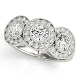 Elegant Three-Stone Round Diamond Engagement Ring — 9K/18K Gold & Platinum