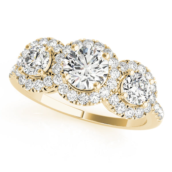Vintage-Inspired Three-Stone Round Diamond Engagement Ring — 9K/18K Gold & Platinum
