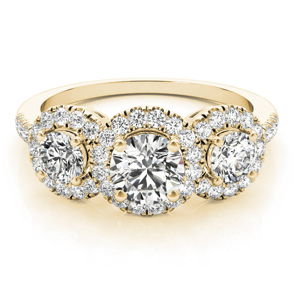 Vintage-Inspired Three-Stone Round Diamond Engagement Ring — 9K/18K Gold & Platinum