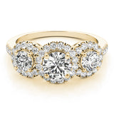 Vintage-Inspired Three-Stone Round Diamond Engagement Ring — 9K/18K Gold & Platinum