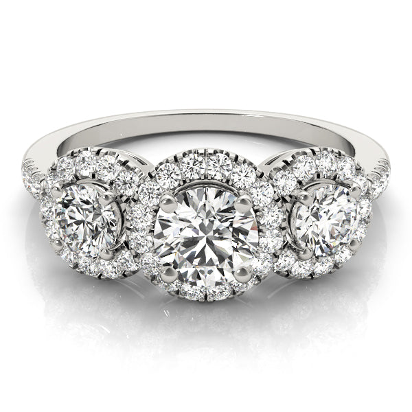 Vintage-Inspired Three-Stone Round Diamond Engagement Ring — 9K/18K Gold & Platinum