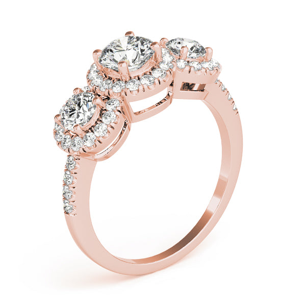 Vintage-Inspired Three-Stone Round Diamond Engagement Ring — 9K/18K Gold & Platinum