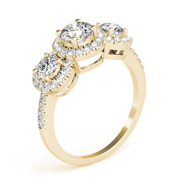 Vintage-Inspired Three-Stone Round Diamond Engagement Ring — 9K/18K Gold & Platinum