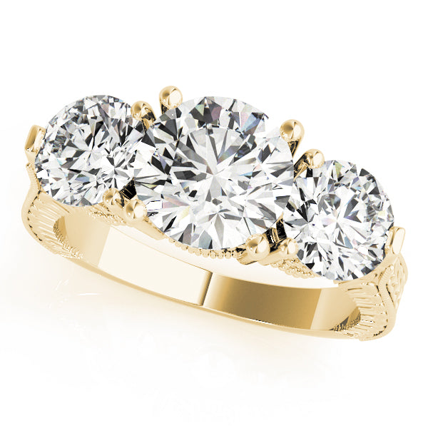 Luxe Three-Stone Round Diamond Engagement Ring — 9K/18K Gold & Platinum