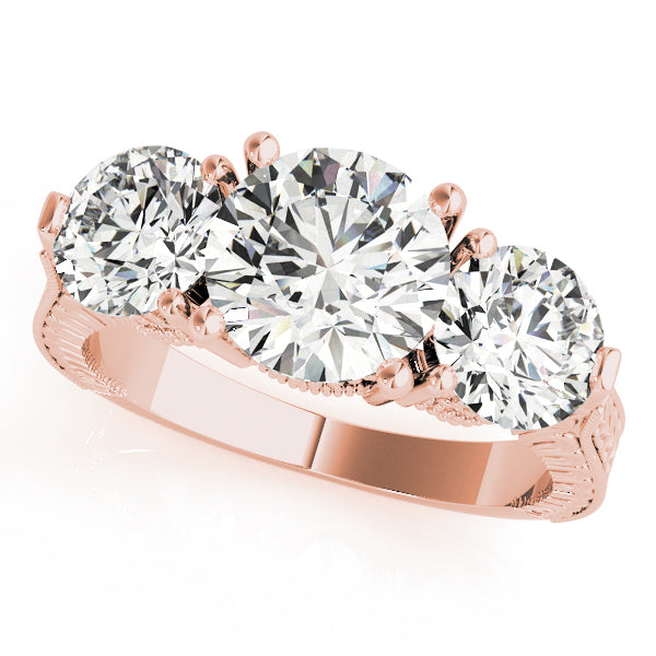 Luxe Three-Stone Round Diamond Engagement Ring — 9K/18K Gold & Platinum