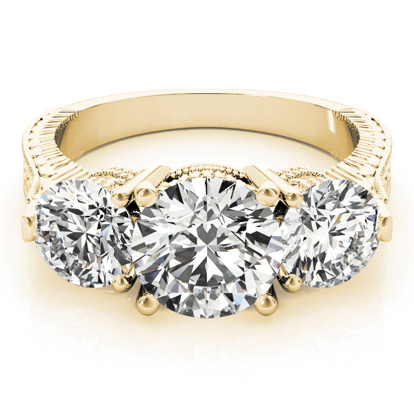 Luxe Three-Stone Round Diamond Engagement Ring — 9K/18K Gold & Platinum