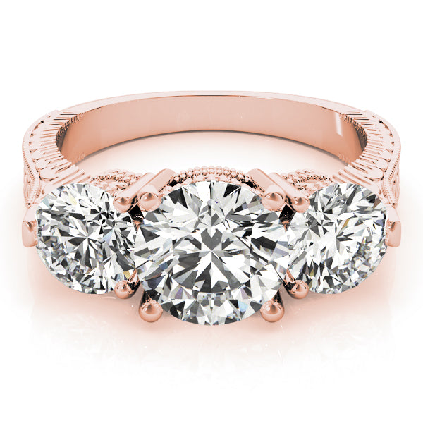 Luxe Three-Stone Round Diamond Engagement Ring — 9K/18K Gold & Platinum