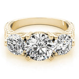 Luxe Three-Stone Round Diamond Engagement Ring — 9K/18K Gold & Platinum