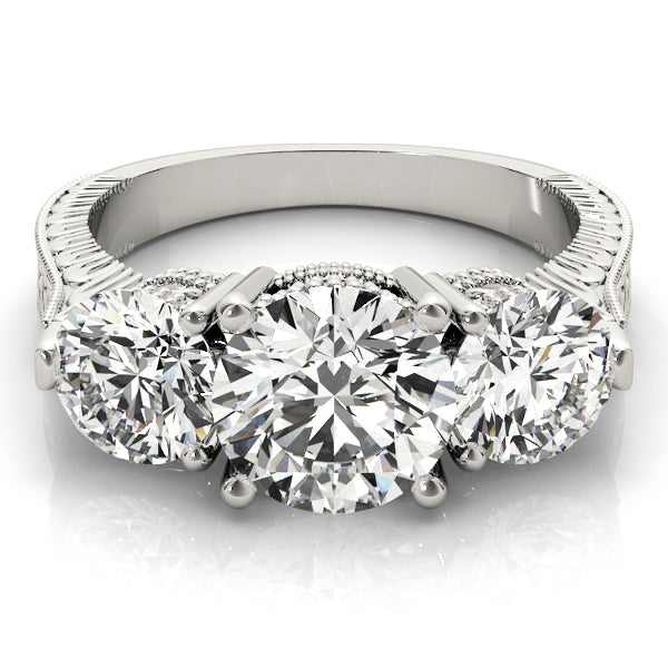 Luxe Three-Stone Round Diamond Engagement Ring — 9K/18K Gold & Platinum